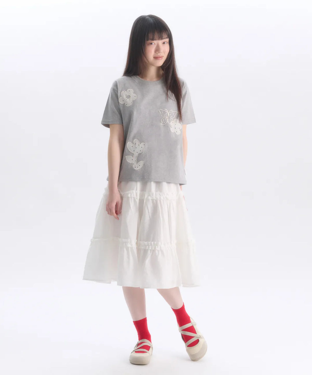韓國 Ambler See-Through Flower Embroidered Short Sleeve T-shirt【AR183】