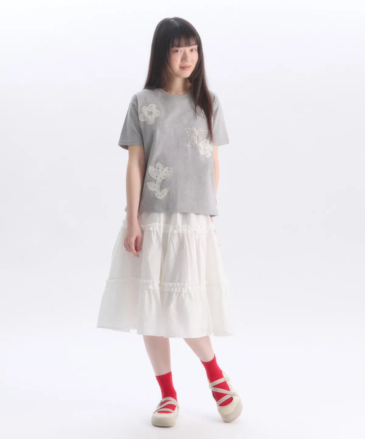 韓國 Ambler See-Through Flower Embroidered Short Sleeve T-shirt【AR183】