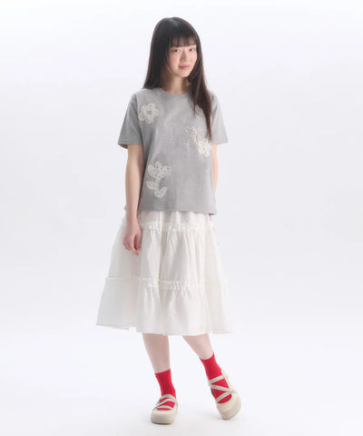 韓國 Ambler See-Through Flower Embroidered Short Sleeve T-shirt【AR183】
