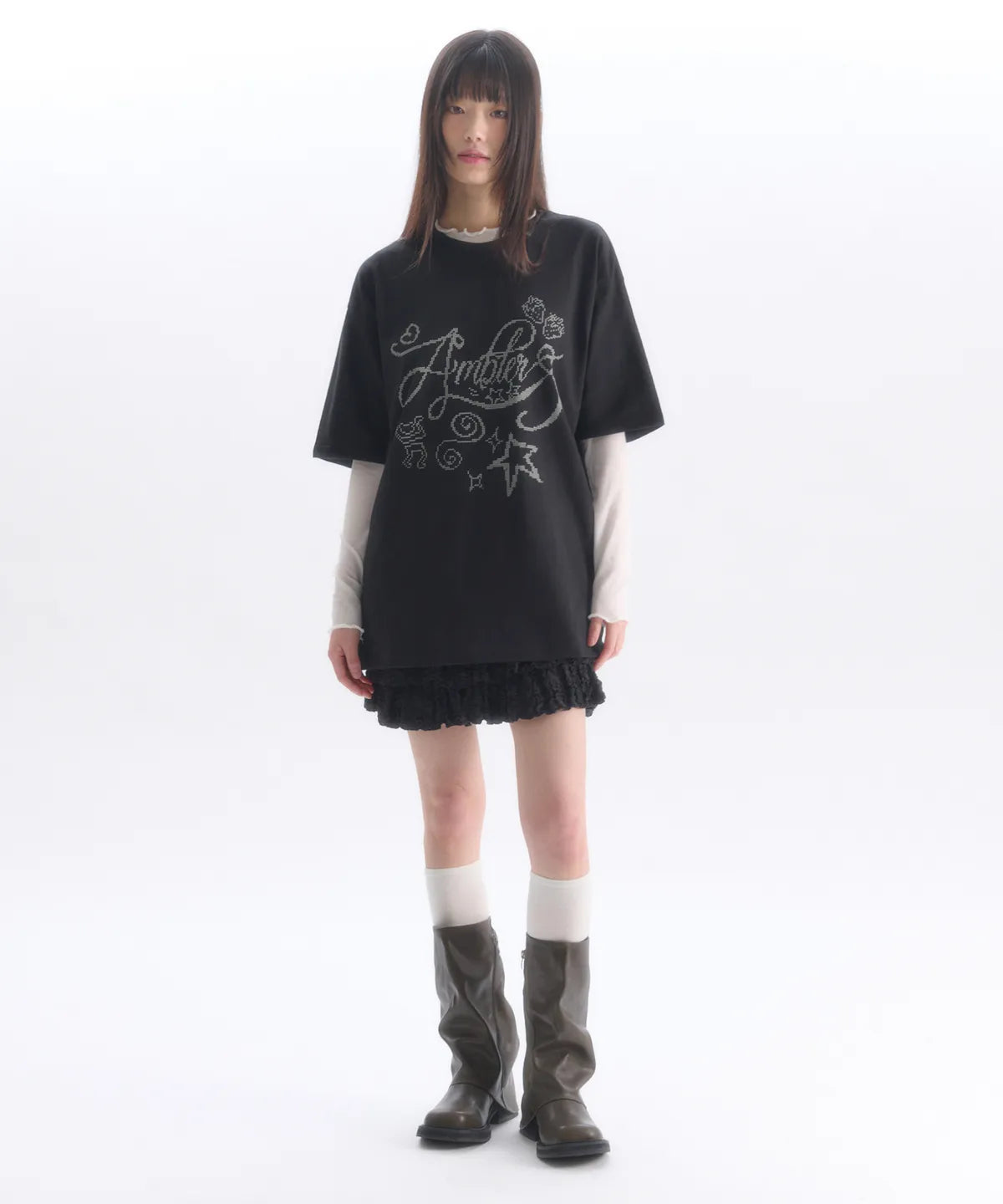 韓國 Ambler Cross-stitch Graphic Short Sleeve T-shirt【AR184】