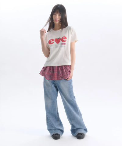 韓國 Ambler Strawberry Applique Embroidery Short Sleeve T-shirt【AR186】