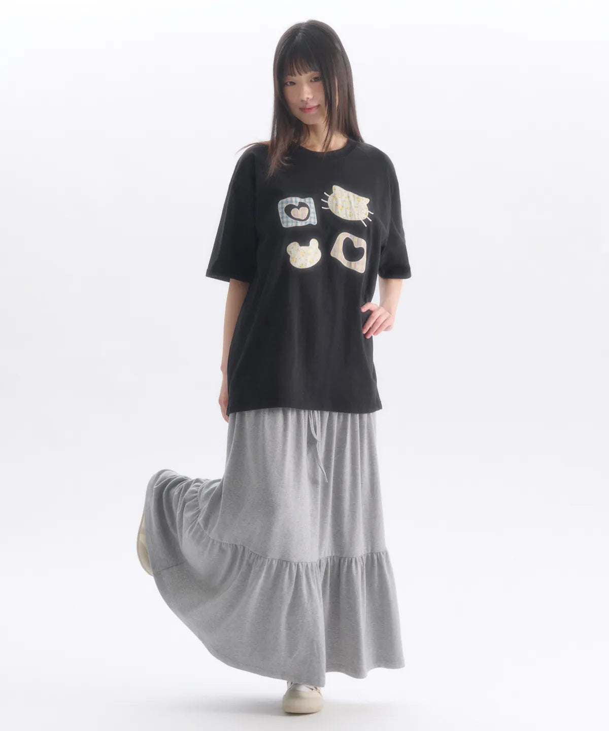 韓國 Ambler Meow Bear Applique Embroidery Short Sleeve T-shirt【AR187】
