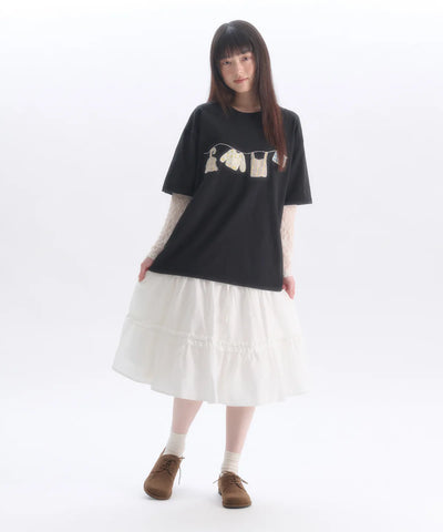 韓國 Ambler A Clothes Line Applique Embroidery Short Sleeve T-shirt【AR188】
