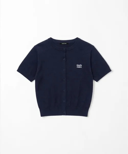 韓國 Marie Claire Basic Logo Round Short-Sleeve Cardigan【SC659】