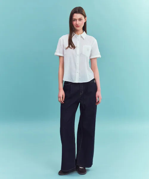 韓國 Satur (W) Rolled-up Half Shirt【SR415】