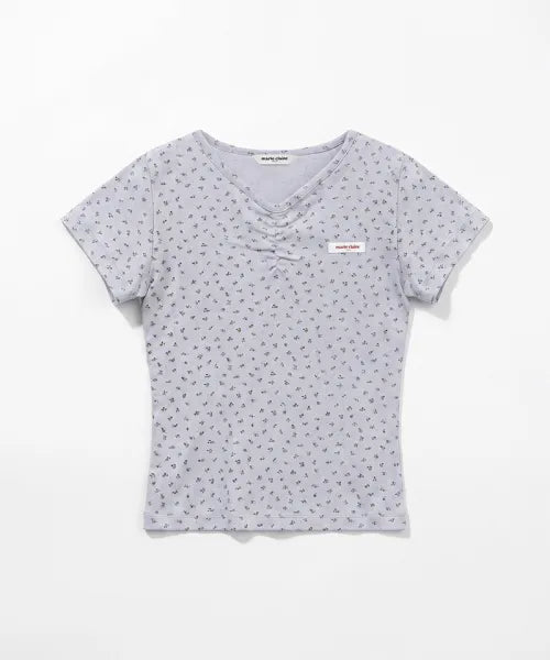 韓國 Marie Claire V Neck Flower T-Shirt【SC656】