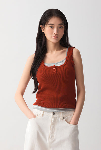 韓國 SPAO Scallop Henley Neck Sleeveless【SP457】