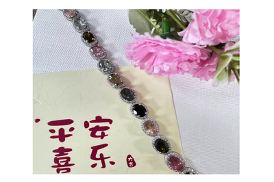 彩虹碧璽銀鑲手鏈 7*5mm 23cm【SE1091】