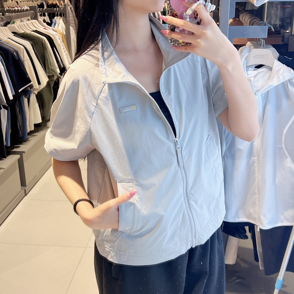 韓國 National Geographic Women's Freeze Stretch Stand Neck Short Sleeve Full Zip【NG994】
