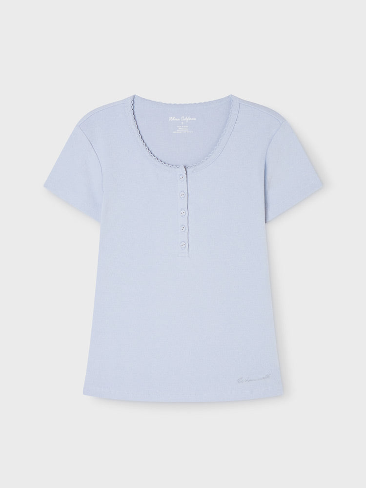 韓國 WhoAU Eyelet Henry Neck T-shirt【WA354】