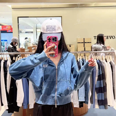 韓國 Marithe Francois Girbaud W Back Classic Logo Crop Hoodie【MD089】