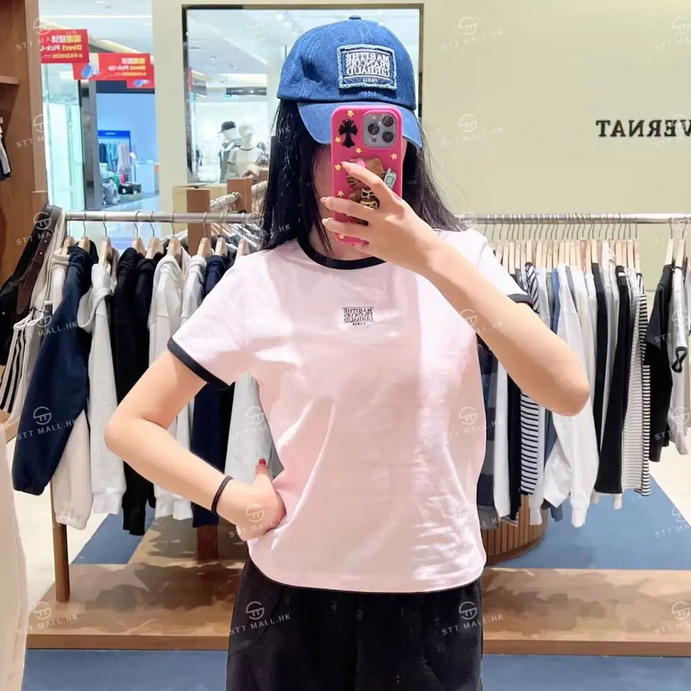 韓國 Marithe Francois Girbaud W Classic Logo Ringer Tee【MD153】 Light Pink / S 一般商品