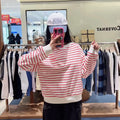 韓國 Marithe Francois Girbaud W Stripe Boatneck Crop Sweatshirt【MD178】 一般商品