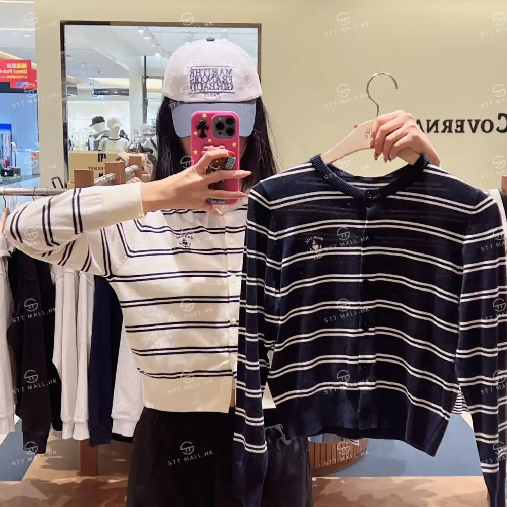 韓國 Marithe Francois Girbaud W Stripe Knit Cardigan【MD161】 Navy / S 一般商品