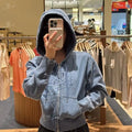 韓國 Marithe Francois Girbaud Women’s Embroidery Classic Logo Crop Hoodie Zipup【MD086】 一般商品