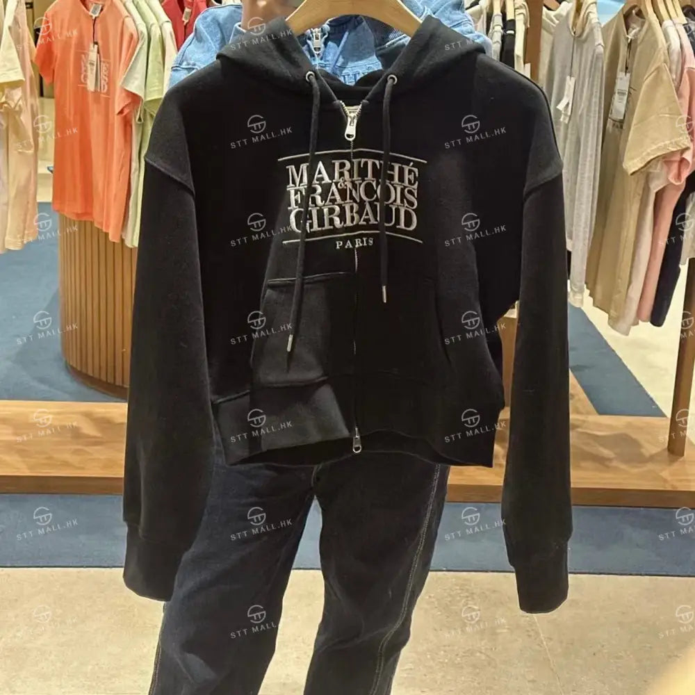 韓國 Marithe Francois Girbaud Women’s Embroidery Classic Logo Crop Hoodie Zipup【MD086】 一般商品