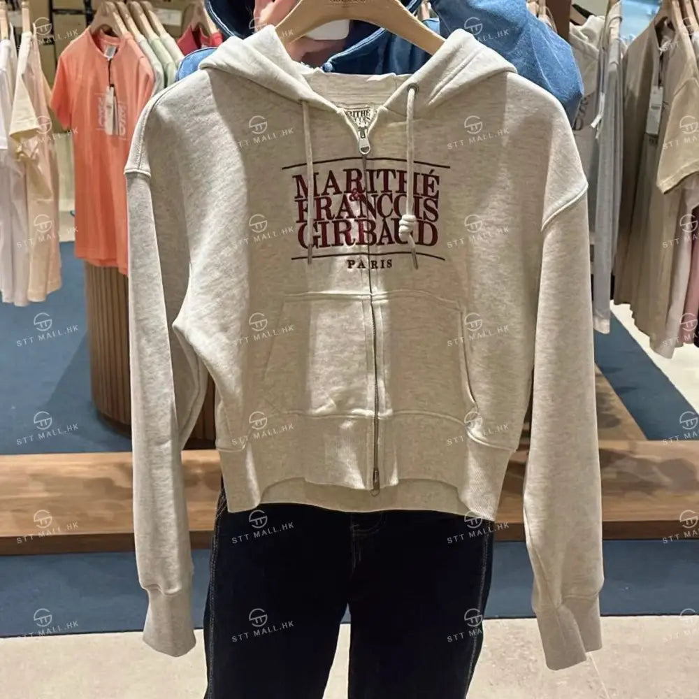 韓國 Marithe Francois Girbaud Women’s Embroidery Classic Logo Crop Hoodie Zipup【MD086】 一般商品