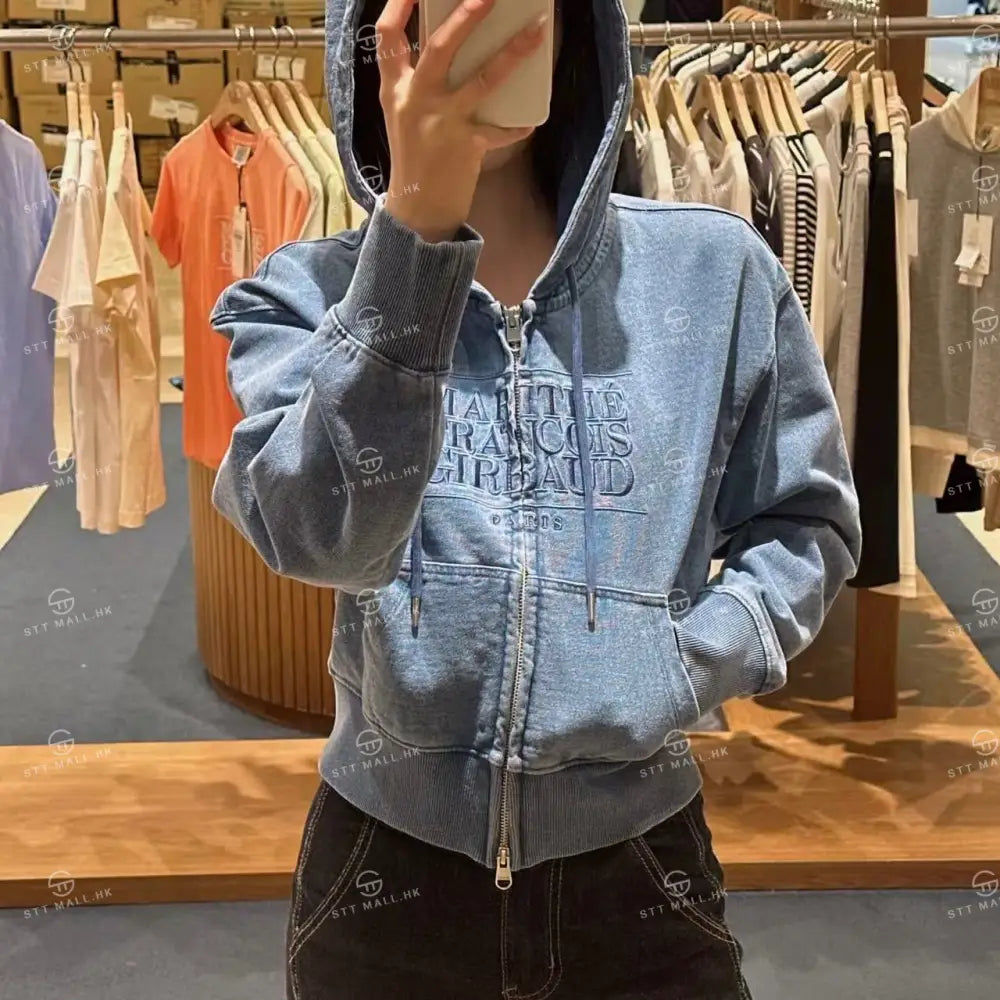 韓國 Marithe Francois Girbaud Women’s Embroidery Classic Logo Crop Hoodie Zipup【MD086】 一般商品