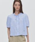 韓國 Marie Claire Lace Neck Shirring Ribbon Blouse【SC661】