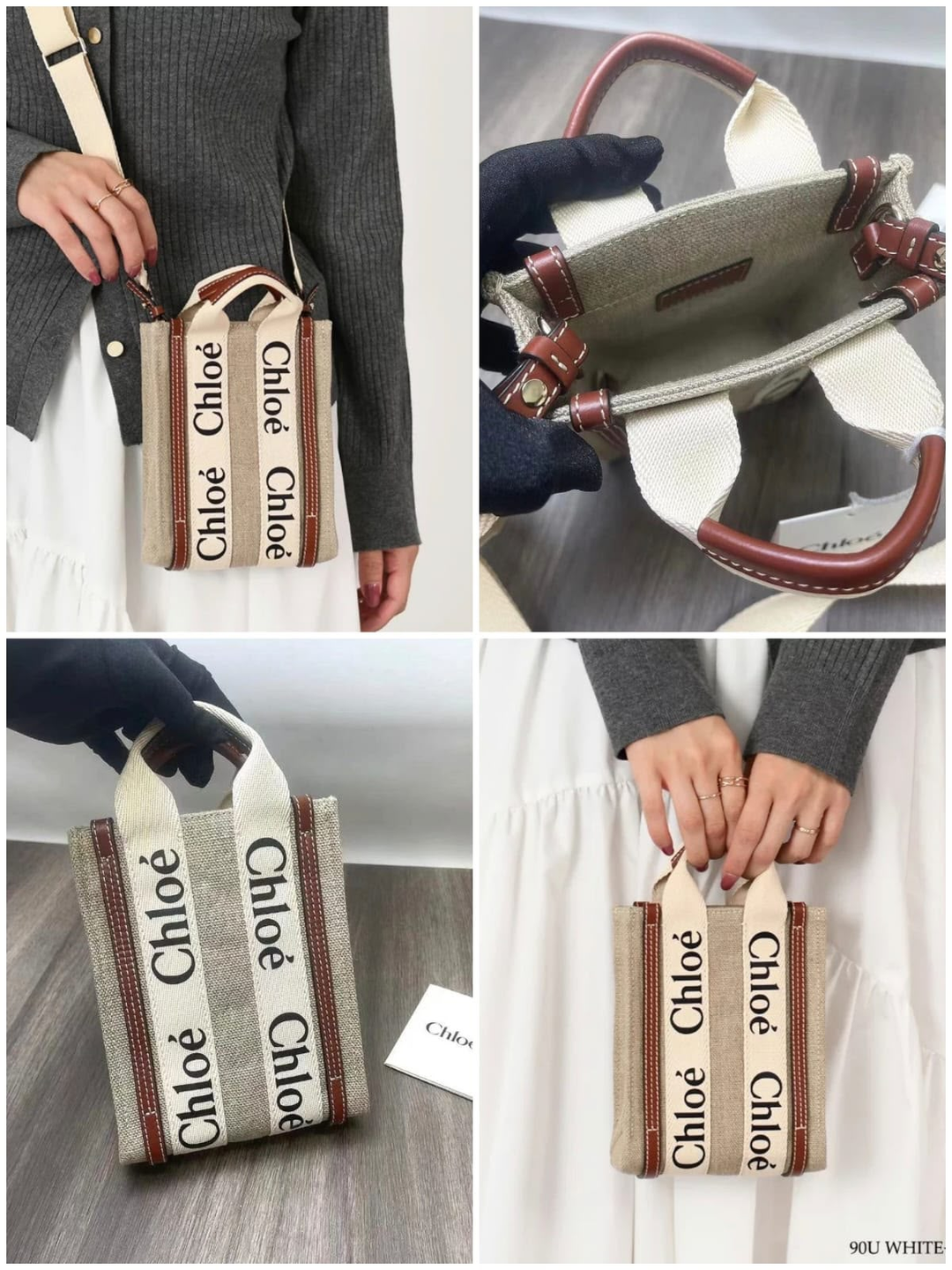 Chloe Mini Woody North South Tote Bag in White/Brown [SM1558]