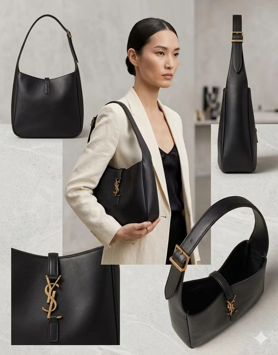 Yves Saint Laurent Le 5 À 7 Small Grain Shoulder Bag in Black (訂金 $500, 總賣價: $ 18,000 [SM1797]