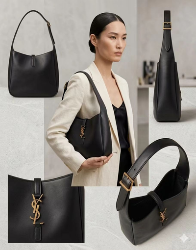 Yves Saint Laurent Le 5 À 7 Small Grain Shoulder Bag in Black (訂金 $500, 總賣價: $ 18,000 [SM1797]
