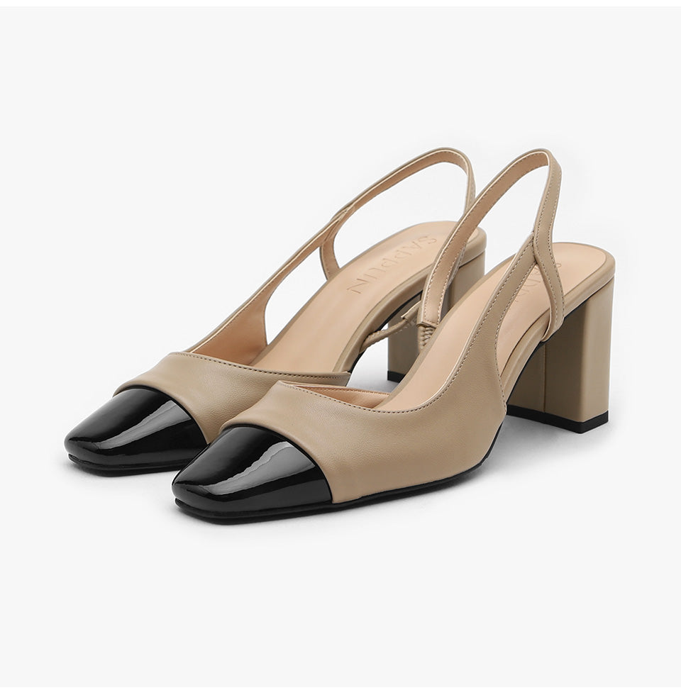 韓國 Sappun Irena Two-tone Square Slingback Heel【SA034】