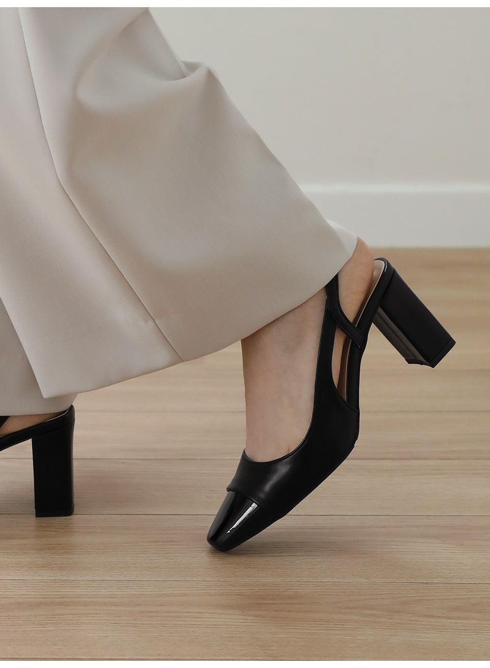 韓國 Sappun Irena Two-tone Square Slingback Heel【SA034】