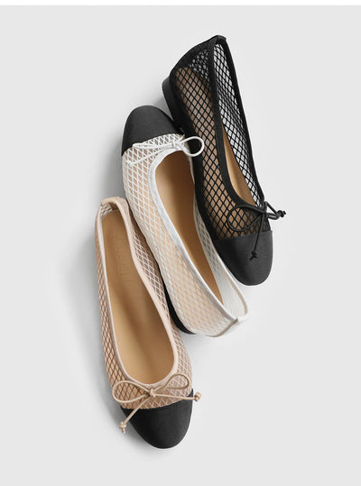 韓國 Sappun Venessa Mesh Ribbon Flat Shoes (1cm)【SA019】