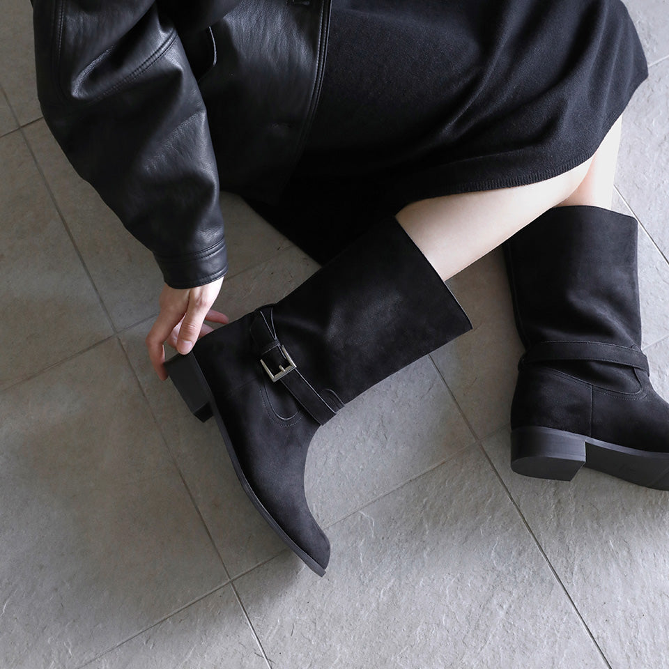 【現貨】韓國 Sappun Trina Buckle Strap Mid Boots (3.5cm)【AU064】