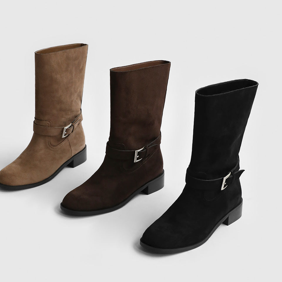 【現貨】韓國 Sappun Trina Buckle Strap Mid Boots (3.5cm)【AU064】