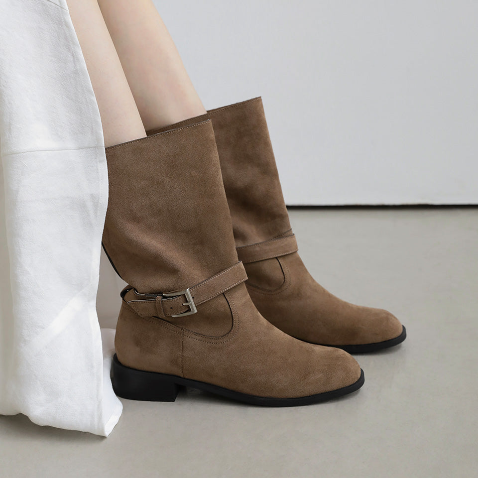 【現貨】韓國 Sappun Trina Buckle Strap Mid Boots (3.5cm)【AU064】