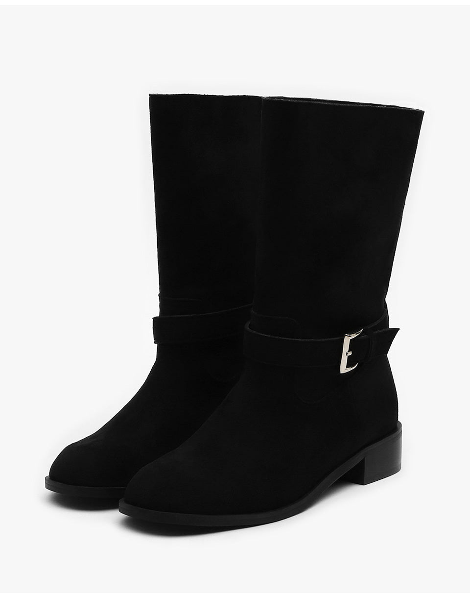 【現貨】韓國 Sappun Trina Buckle Strap Mid Boots (3.5cm)【AU064】